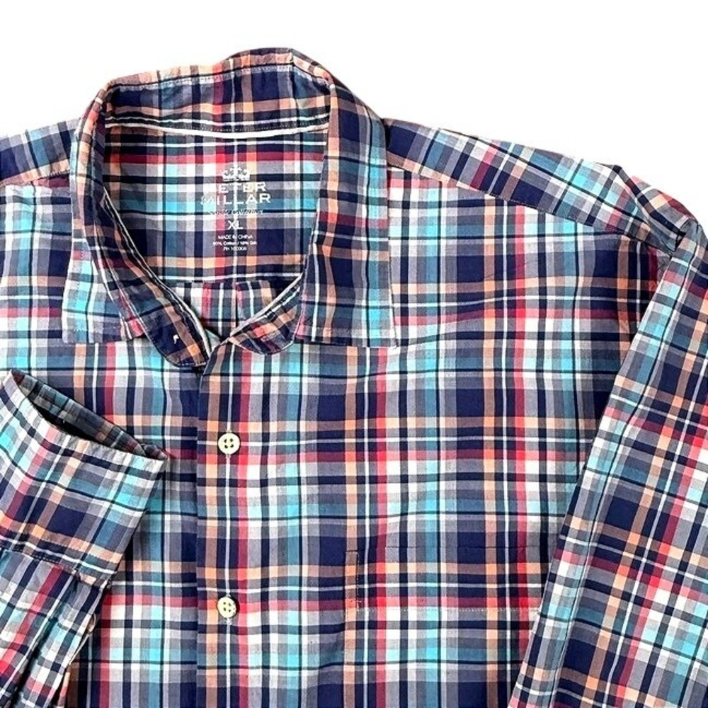 Peter Millar Seaside Collection Plaid Cotton Silk Blend Button Down Shirt XL